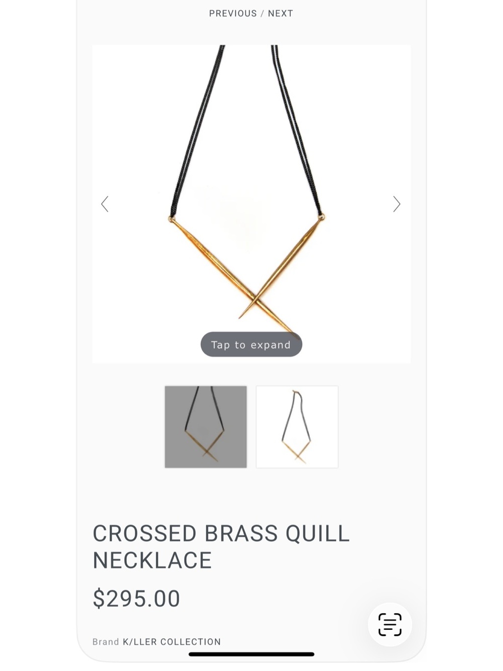 Killer Collection Crossed Brass Quill Necklace - Gold